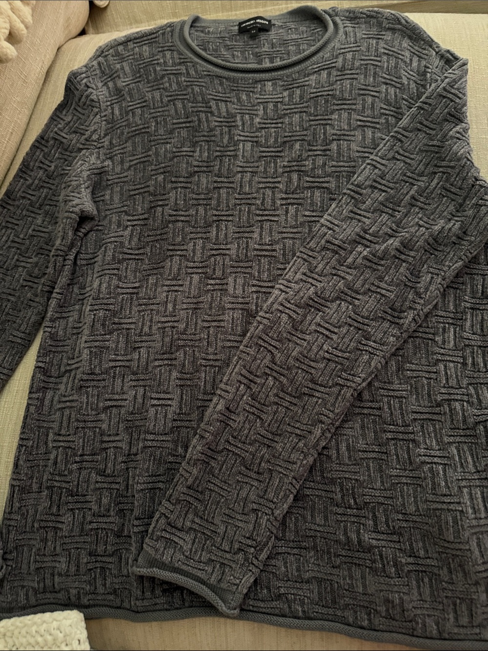 Giorgio Armani Men's Gray Textured Crewneck Sweater